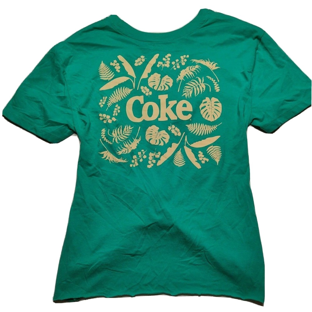 Coca Cola Women XL COKE Front Tie Double-Sided Graphic Green T-Shirt NEW